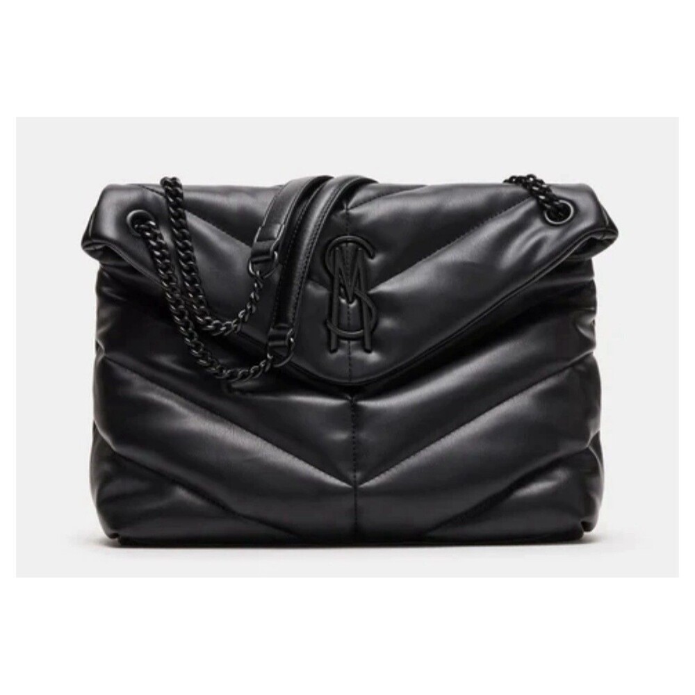 Steve Madden Britta Shoulder Bag Quilted Black Purse Handbag Logo Chain